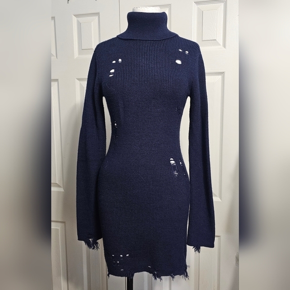 Lovers & Friends Wool Blend Distressed Keeney Sweater Dress Grunge Long Sleeve S - Picture 3 of 8